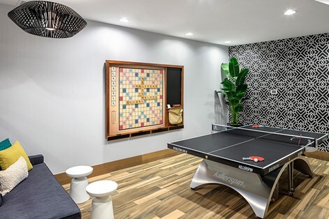 basement game room with ping pong and scrabble