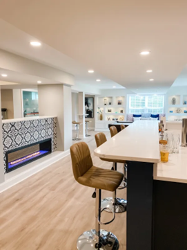 modern basement with bright lighting